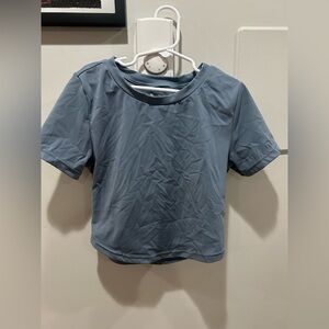 BuffBunny Collection Gray Blue Athletic T Shirt Top Cropped Activewear Medium